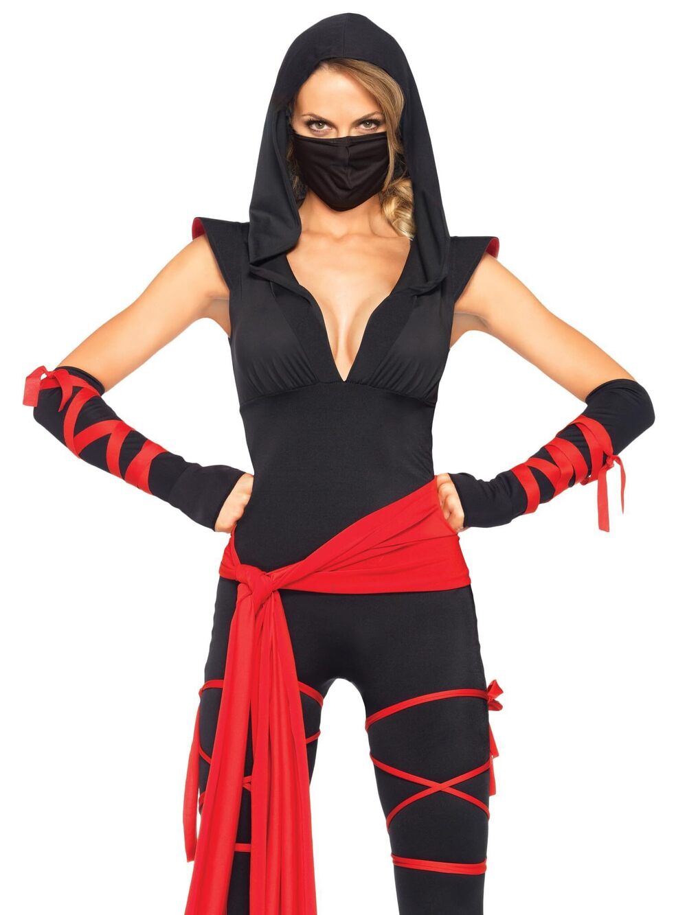 1329 4 Pc Deadly Ninja Costume, Black/Red, Medium